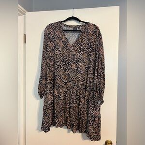 Gap - drop waist, long sleeved, floral mini dress - size XL